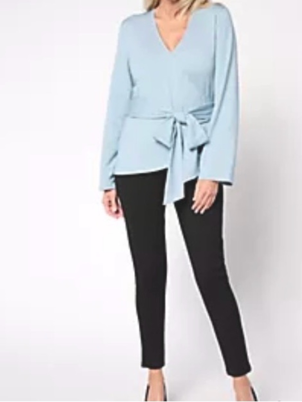 New Me By Jennie Garth Women's light blue wrap tie waist long sleeve top XXS